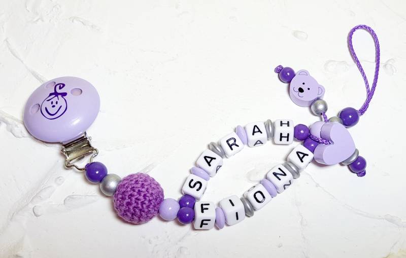 Schnullerkette "Babygirl" Mit Wunschdoppelnamen. Lila, Silber, Schwangerschaft, Babygeschenk, Taufpatin, Mädchen, Name, Geburt, Meilenstein von Etsy - Fibolini