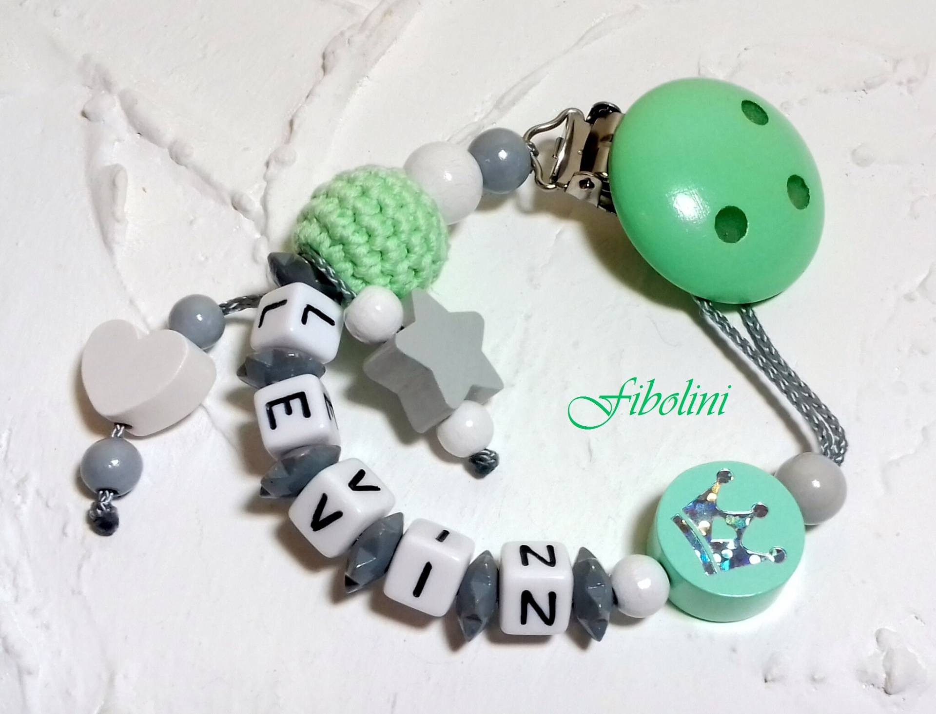 Schnullerkette "Prinz". Nuckelkette Häkelperle Mint Grau Weiß, Junge Babyparty, Geschenk Zur Taufe Geburt, Schnullerhalter, Kleiner Bruder von Etsy - Fibolini