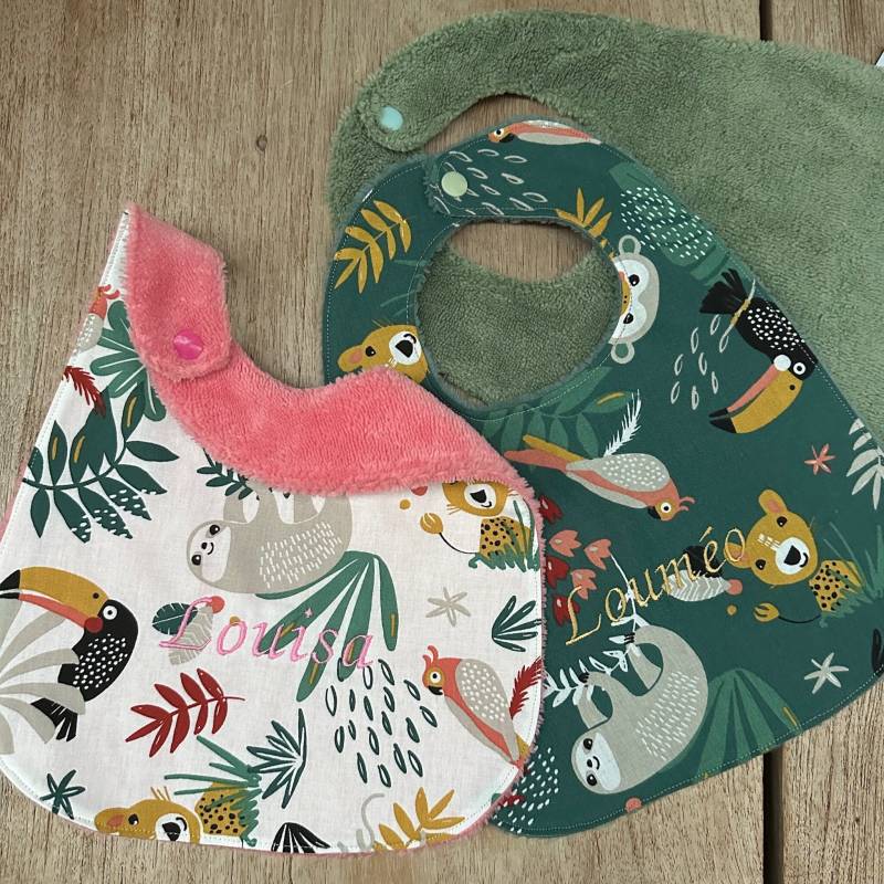 Personalisiertes Baby-Lätzchen Jungle, Dino, Pandas, Handgefertigt in Der Provence/Bambus-Baumwoll-Mikroschwamm Vielen Farben Vornamen-Lätzchen von Etsy - Filience