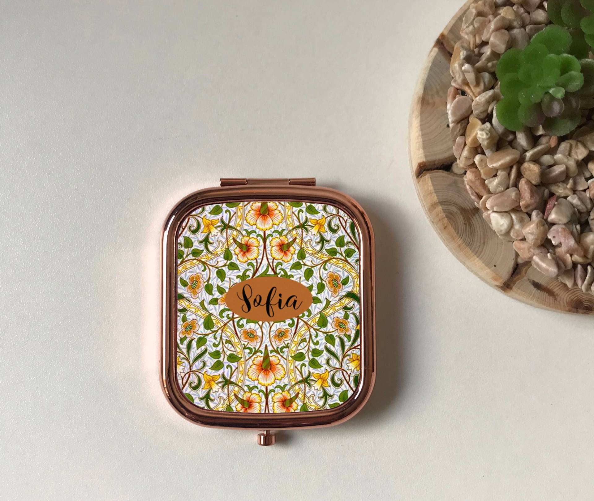 Personalisierter Kompaktspiegel Mit Narzisse Von William Morris, Andenkengeschenk Für Mama, Roségoldener Schminkspiegel, Silberne von Etsy - FinestGiftDesigns