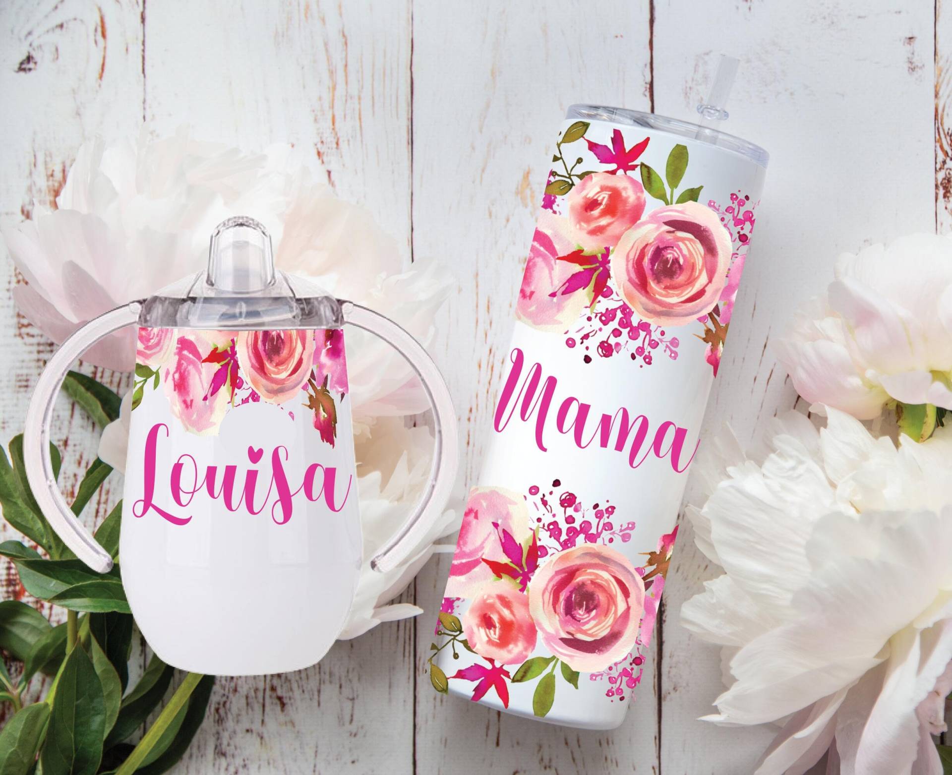 Personalisierte Tumbler, Personalisierte Sippy Cup, Baby-Geschenk, Baby-Dusche-Geschenk, Mädchen Mama Und Mini-Set von Etsy - ForeverPersonalized0