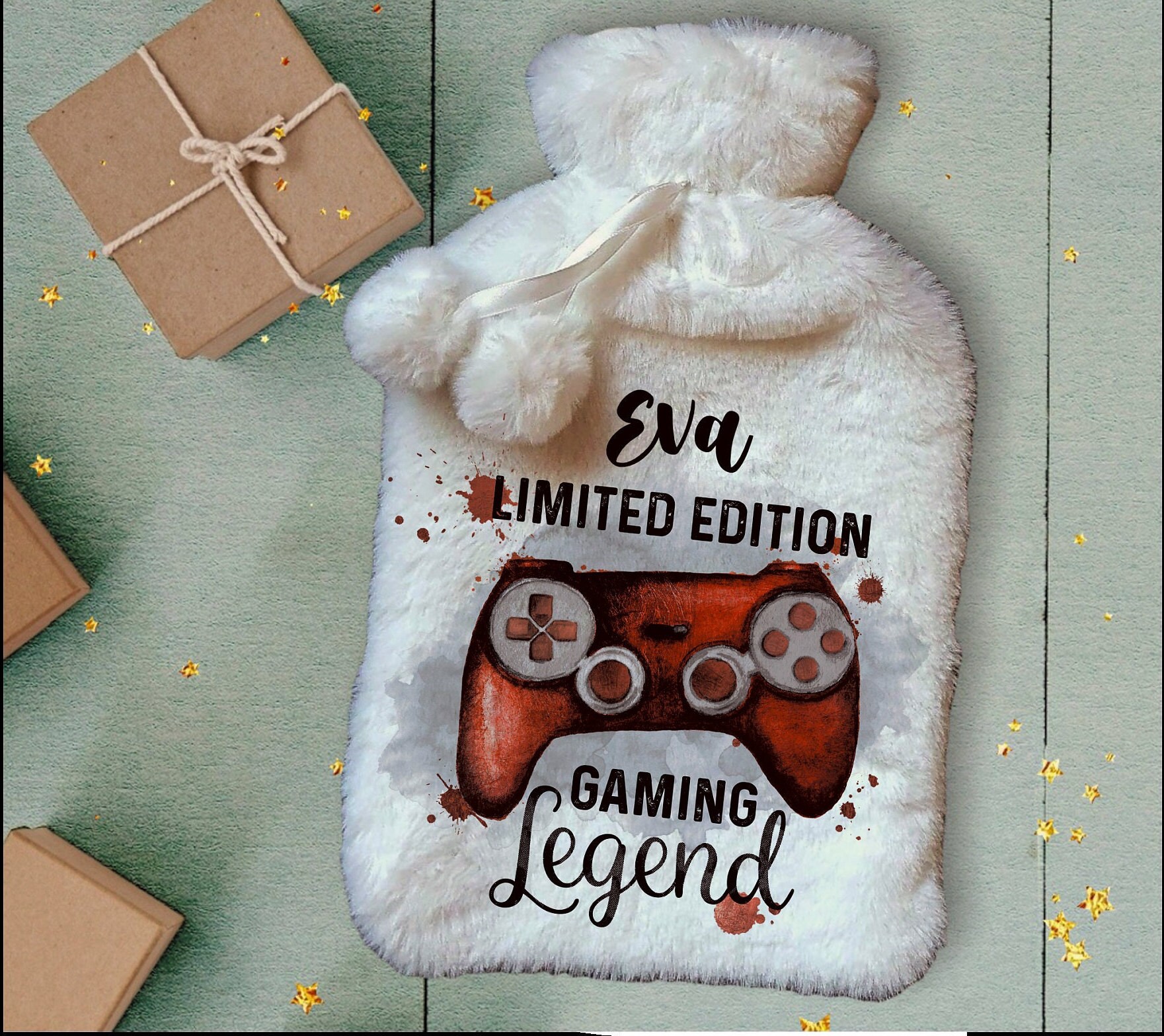 Personalisierte Wärmflasche, Gamer Design Gaming Legend Deluxe Fluffy Cover von Etsy - Forgetmeknotwales