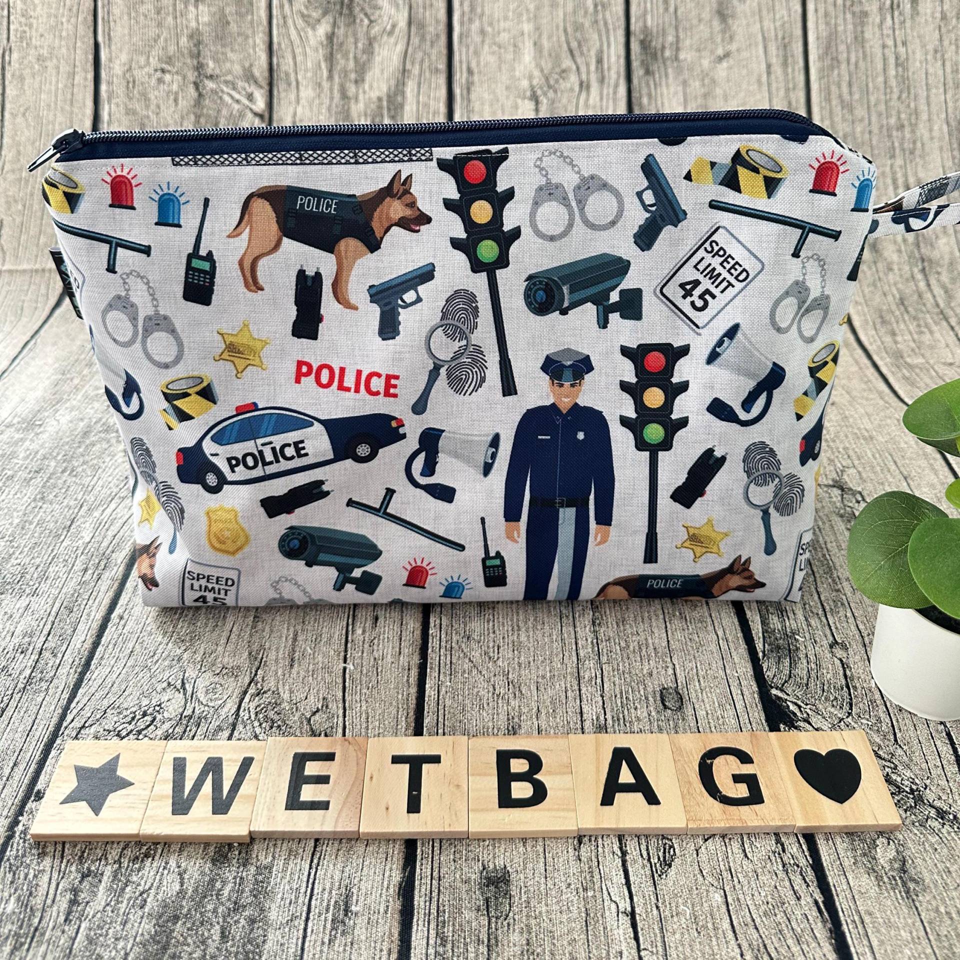 Wetbag Nasstasche Waschtasche Wechseltasche Wickeltasche Wechselkleidung Badetasche Schwimmtasche Kindergartenkind Kita Namensfeld Polizei von Etsy - FoxFrogShop