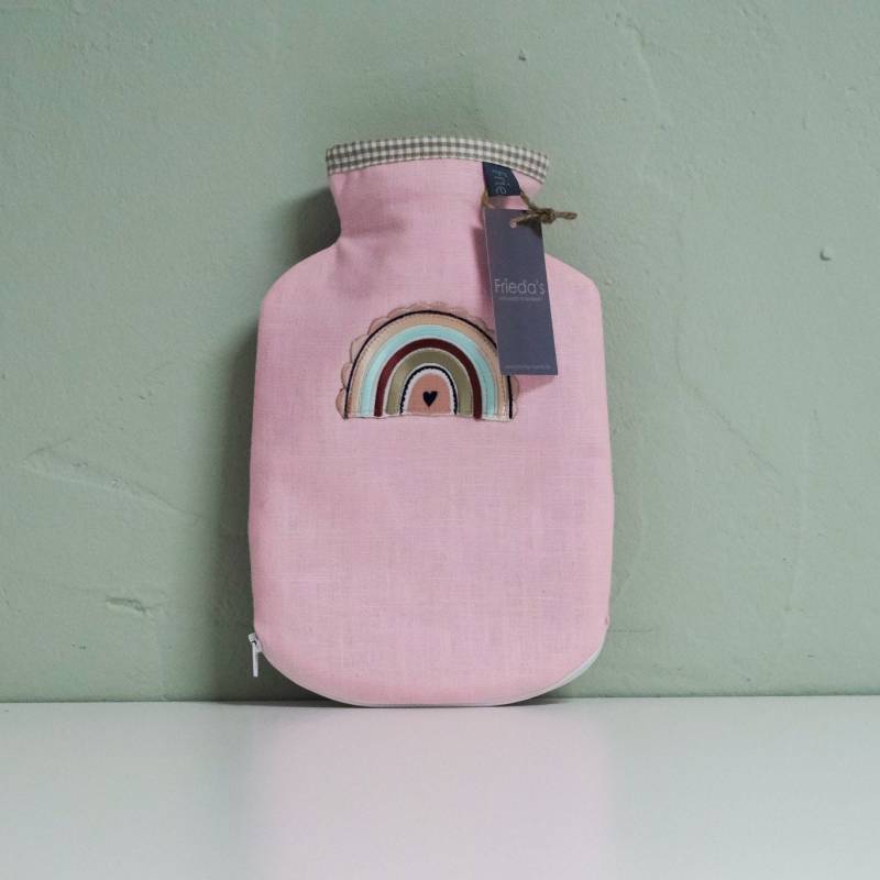 Wärmflaschenbezug Baby Kind 0, 8 L Wärmflasche Mädchen Leinen Rosa Regenbogen Applikation von Etsy - FriedasManufactory