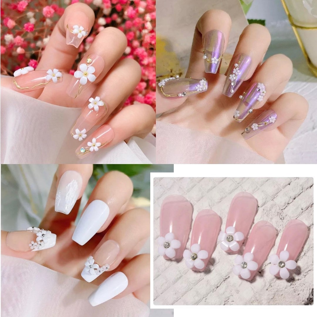 Weiße Blumen Harz Nailart von Etsy - GELAPRESSED