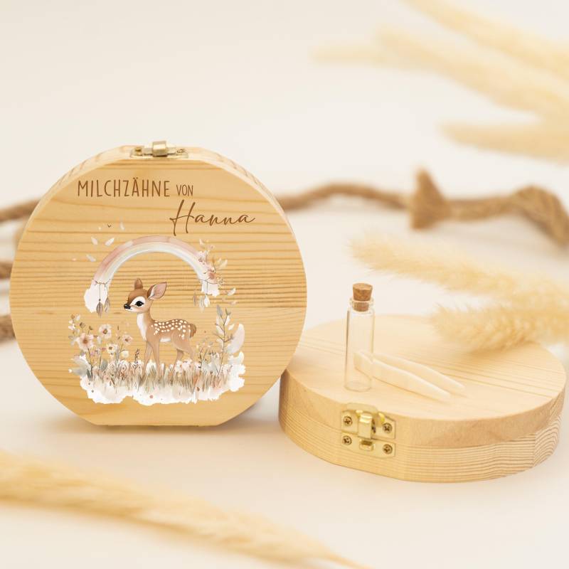 Personalisierte Zahndose Baby Reh Mit Regenbogen | Holz Erinnerungsbox Für Milchzähne Geschenk Zur Taufe & Geburt, Milchzähne, Zahnfee von Etsy - GeschenkeFabrikShop