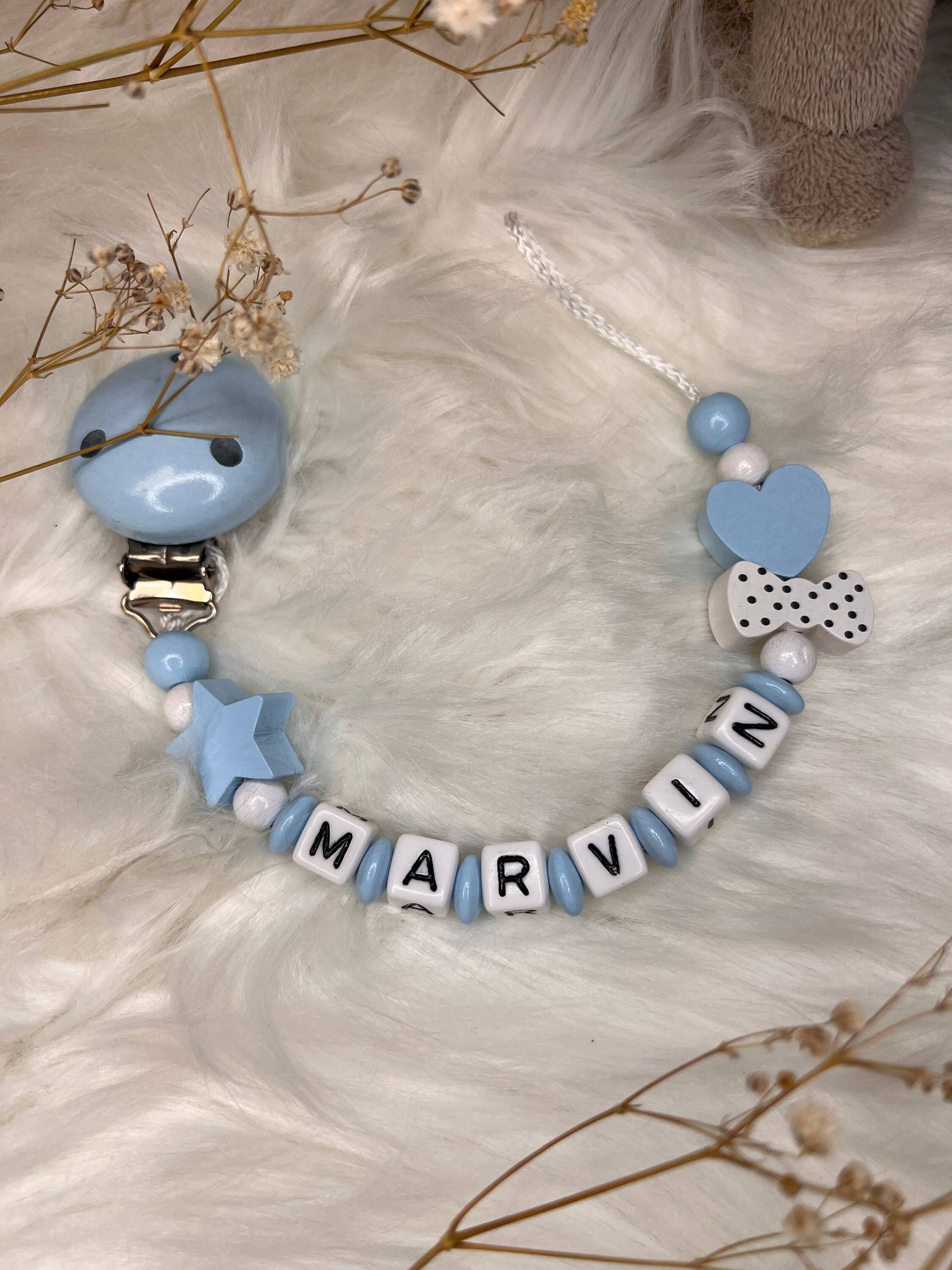 Schnullerkette Mit Namen - Blau Geschenkidee Babyparty- Personalisiert von Etsy - GlamAccessoires