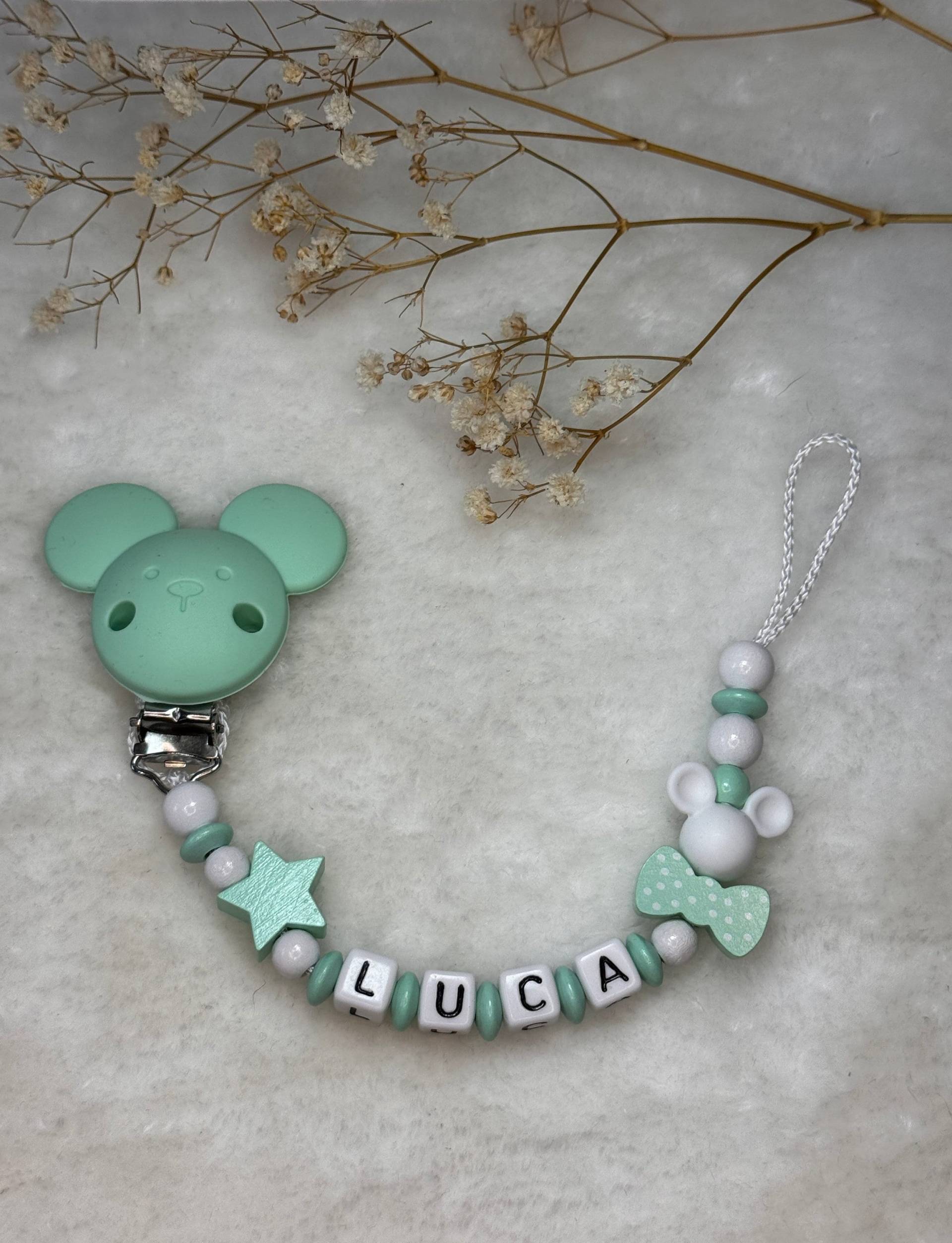 Schnullerkette Mit Namen - Mint Maus Clip Geschenkidee Babyparty- Personalisiert von Etsy - GlamAccessoires