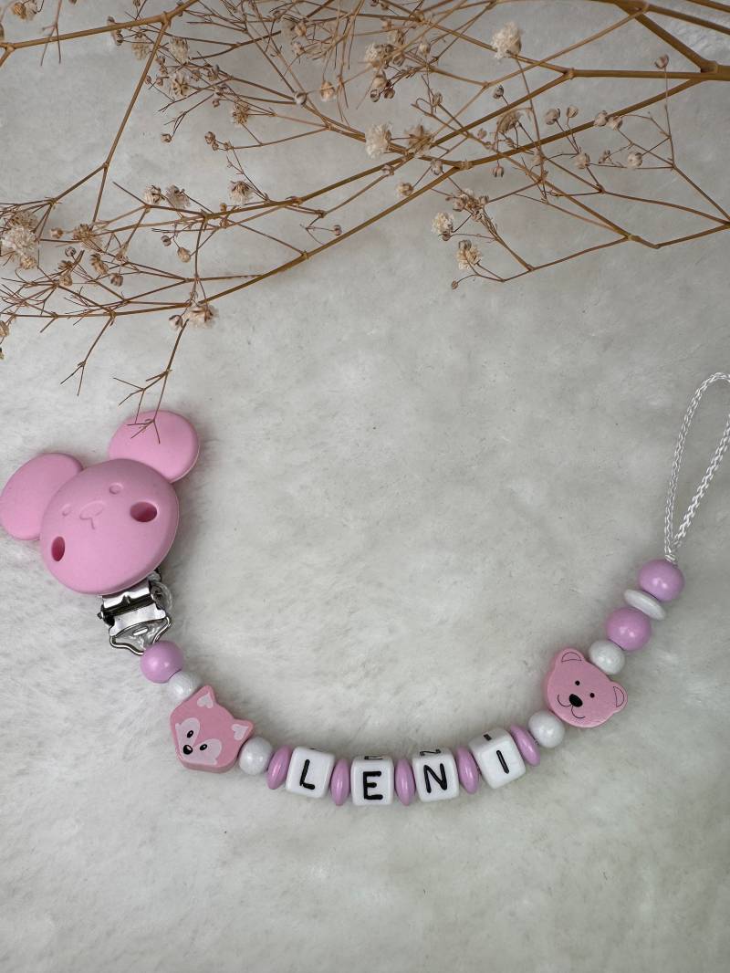 Schnullerkette Mit Namen - Rosa Einem Kleinen Fuchs Und Maus Clip Geschenkidee Babyparty- Personalisiert von Etsy - GlamAccessoires