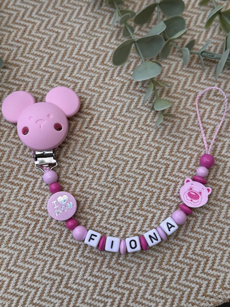 Schnullerkette Mit Namen Rosa Geschenkidee Babyparty Personalisiert I Love Mom von Etsy - GlamAccessoires