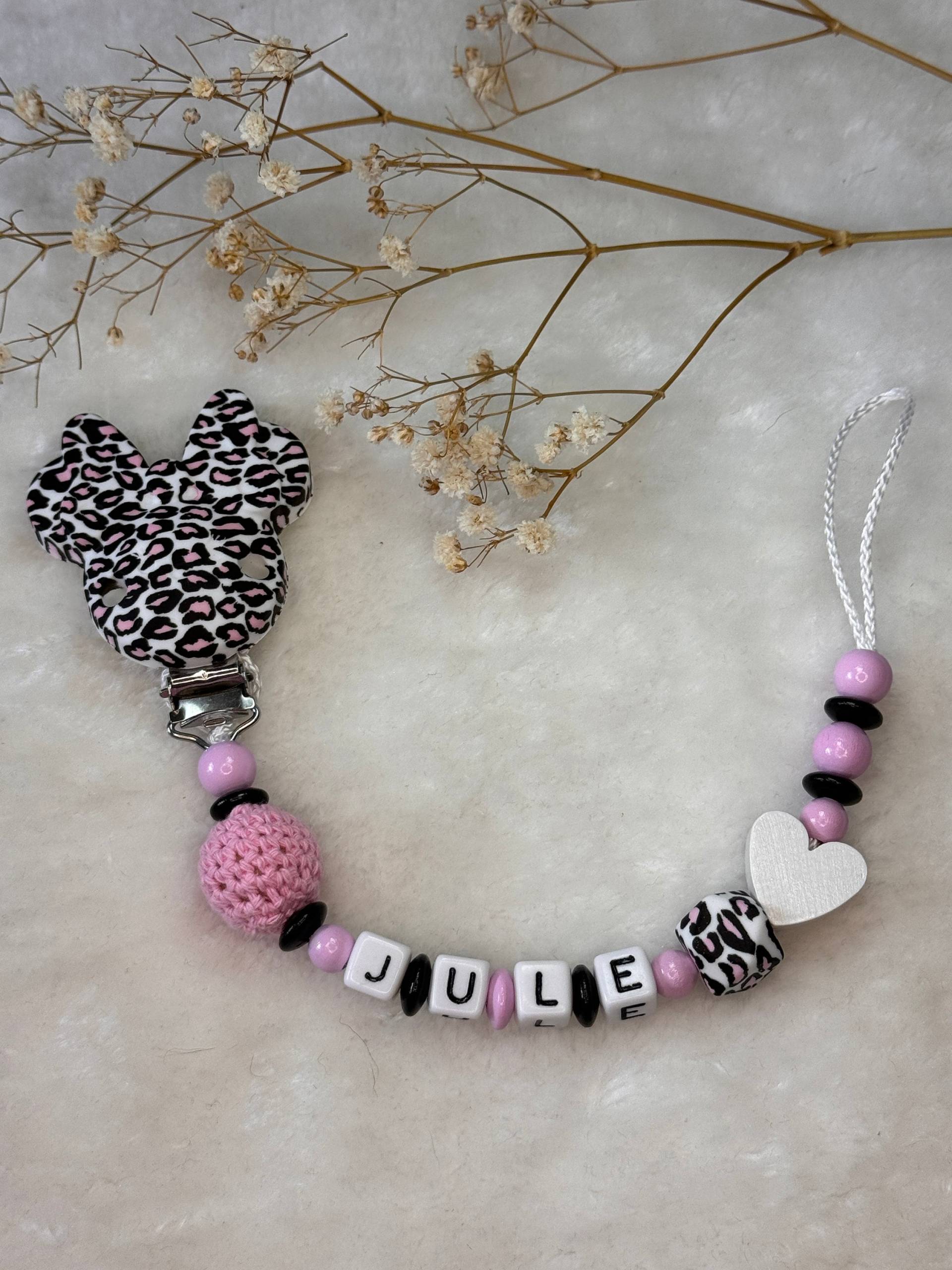 Schnullerkette Mit Namen - Rosa Leo Muster Maus Clip Geschenkidee Babyparty- Personalisiert von Etsy - GlamAccessoires