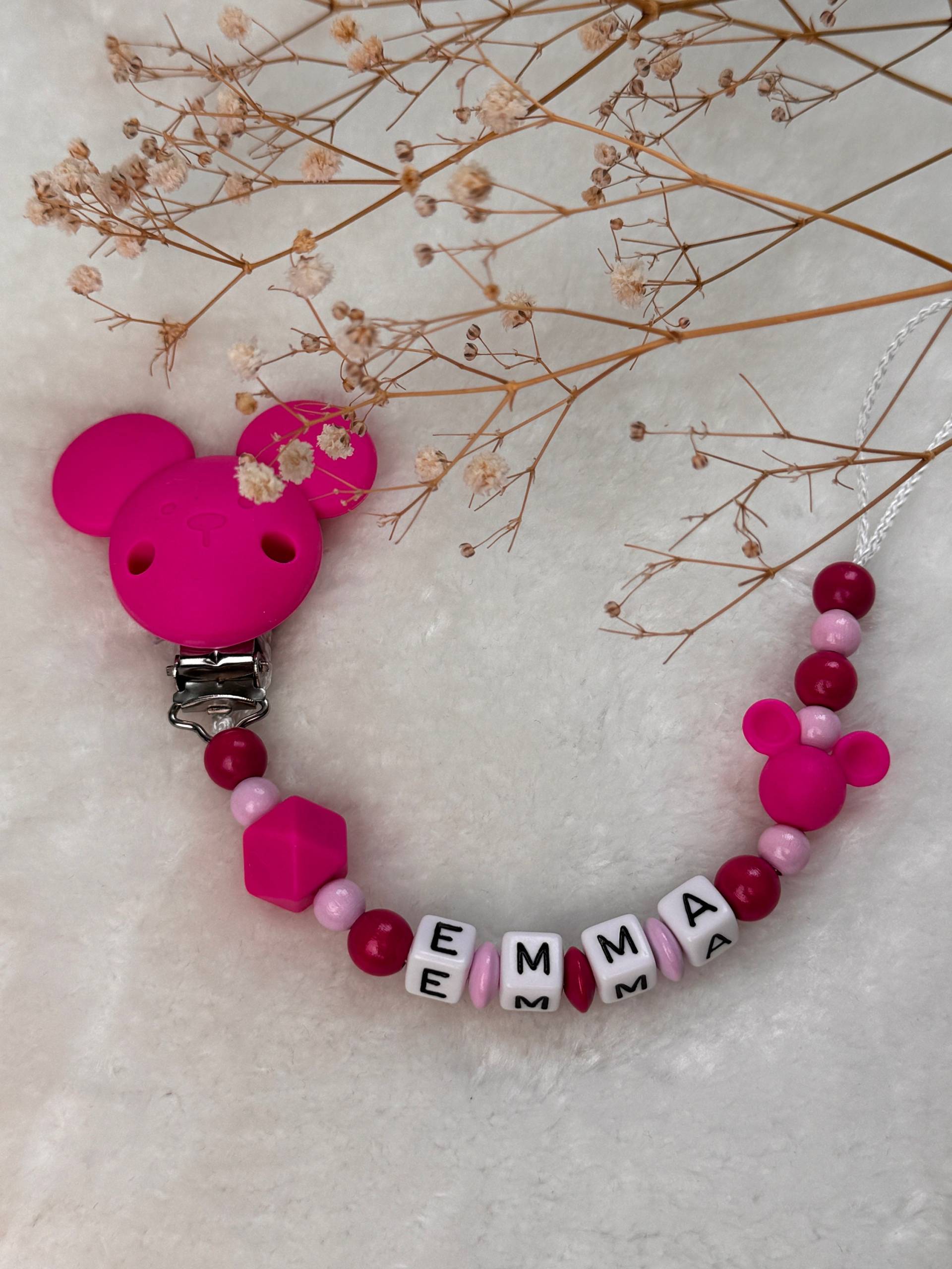 Schnullerkette Mit Namen - Rosa Pink Bärchen Und Maus Clip Geschenkidee Babyparty- Personalisiert von Etsy - GlamAccessoires