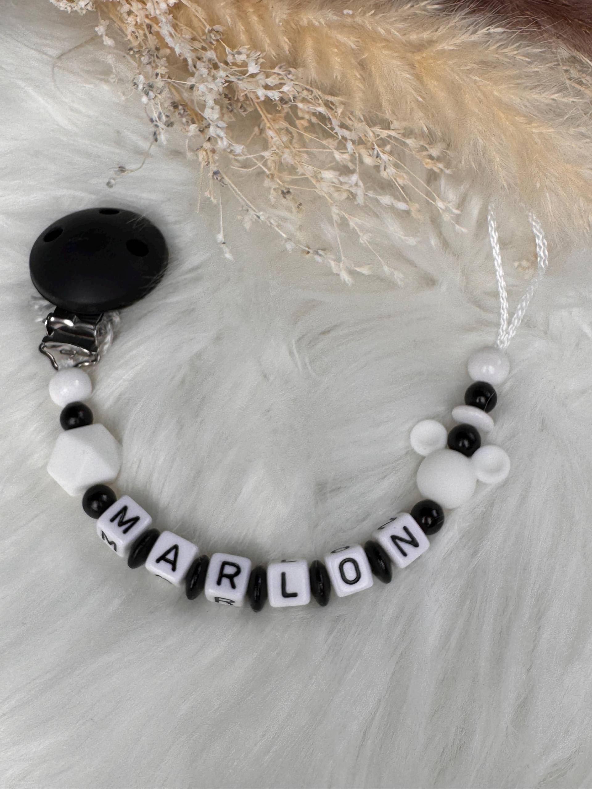 Schnullerkette Mit Namen - Schwarz Weiß Einem Mauskopf Geschenkidee Babyparty- Personalisiert Silikon Clip von Etsy - GlamAccessoires