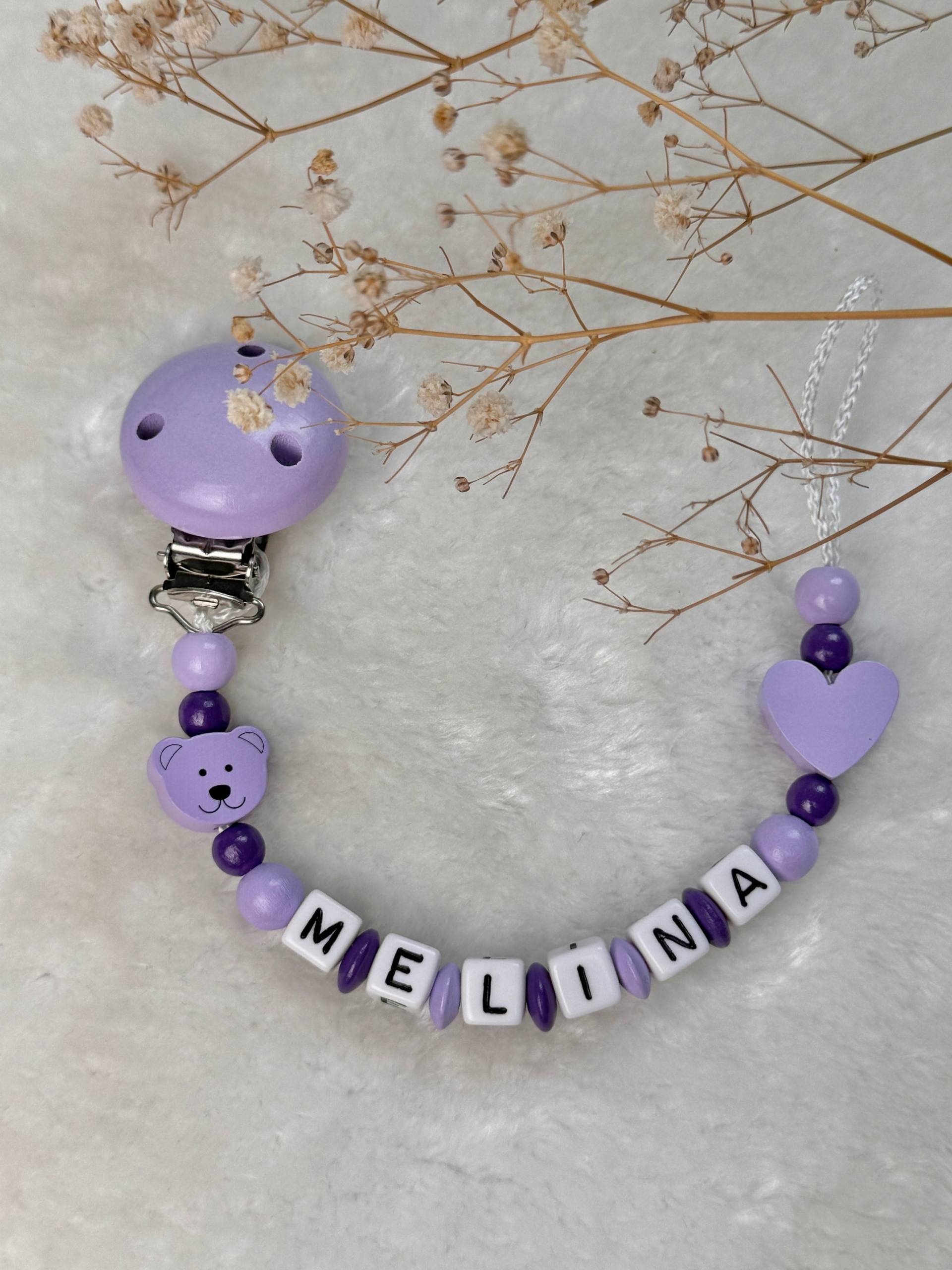 Schnullerkette Mit Namen in Lila, Geschenkidee, Babyparty, Personalisiert von Etsy - GlamAccessoires