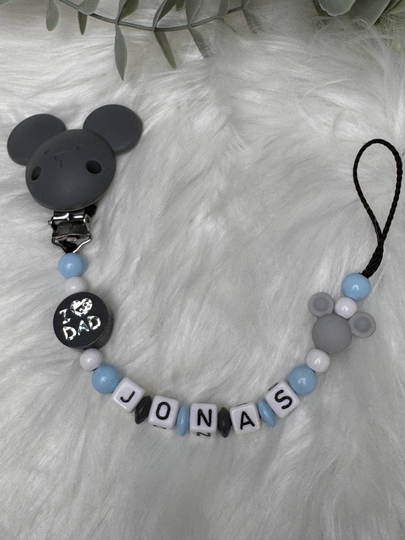 Schnullerkette Mit Wunschname, Grau Blau, Geschenkidee, Babyparty, Personalisiert Silikon Maus Clip, I Love Mom von Etsy - GlamAccessoires