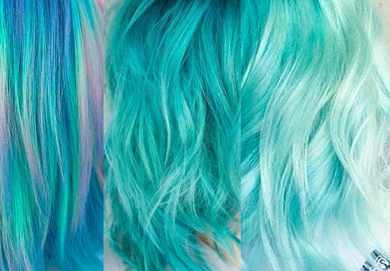 Blaugrüne Haarverlängerungen, Clip-In, Türkisfarbene Haarsträhnen, Aquamerin, Meerjungfrauen-Haarfarbe, Mint-Pastell, Sommer, Highlights, Schick von Etsy - Gleaise