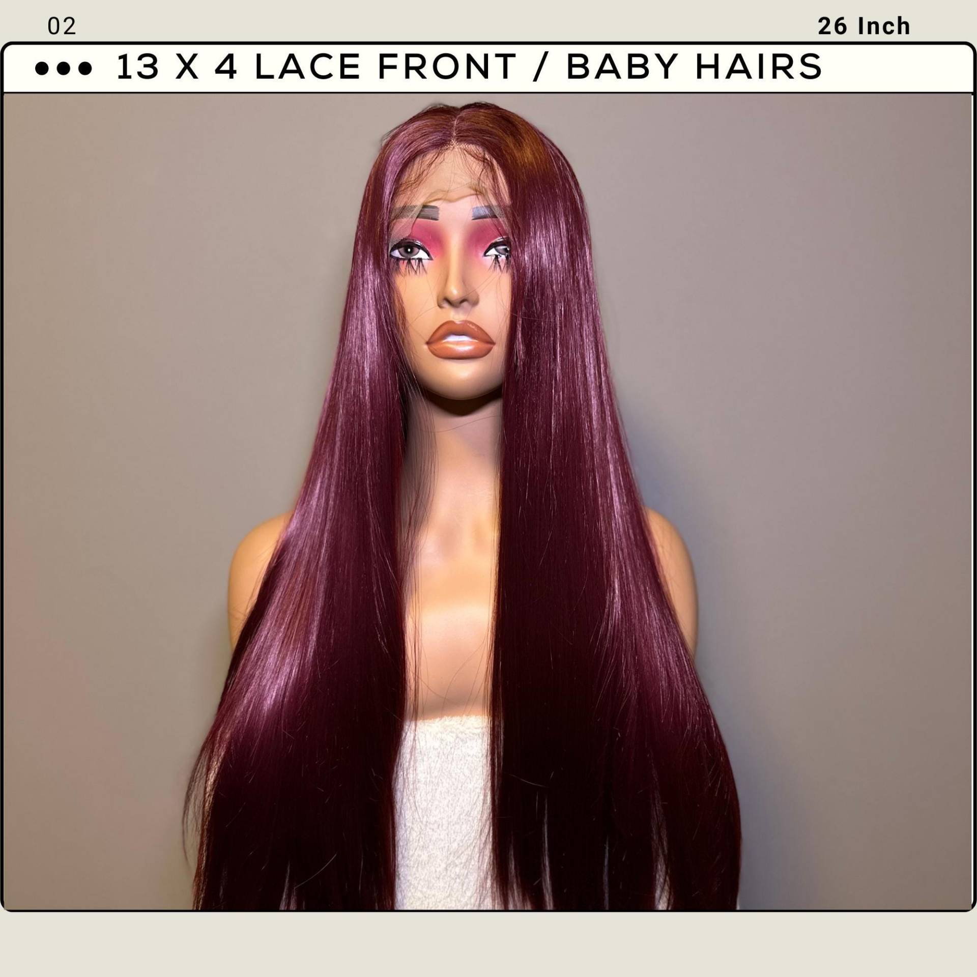 Mesh-Spitzenfront Lange Gerade Burgund Perücke Mit Baby-Haaren, 26 "' Cosplay % 100 Handgemachte Spitze, Hitzebeständige Perücken von Etsy - GlitzWigs