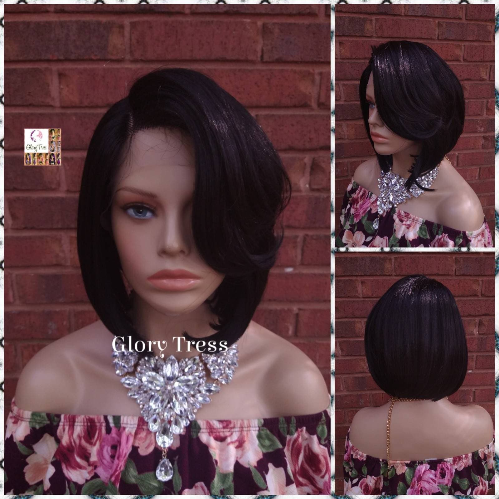 Lace Front Perücke - Perücken Schwarze Bob Glory Tress Rasiermesser Cut Mit Pony Kurze Bereit, Versand // Sarah von Etsy - GloryTress