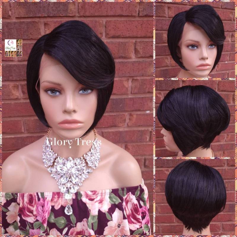 Lace Front Perücke - Perücken Schwarze Bob Glory Tress Rasiermesser Cut Mit Pony Kurze Bereit Zum Versand // Amazing von Etsy - GloryTress