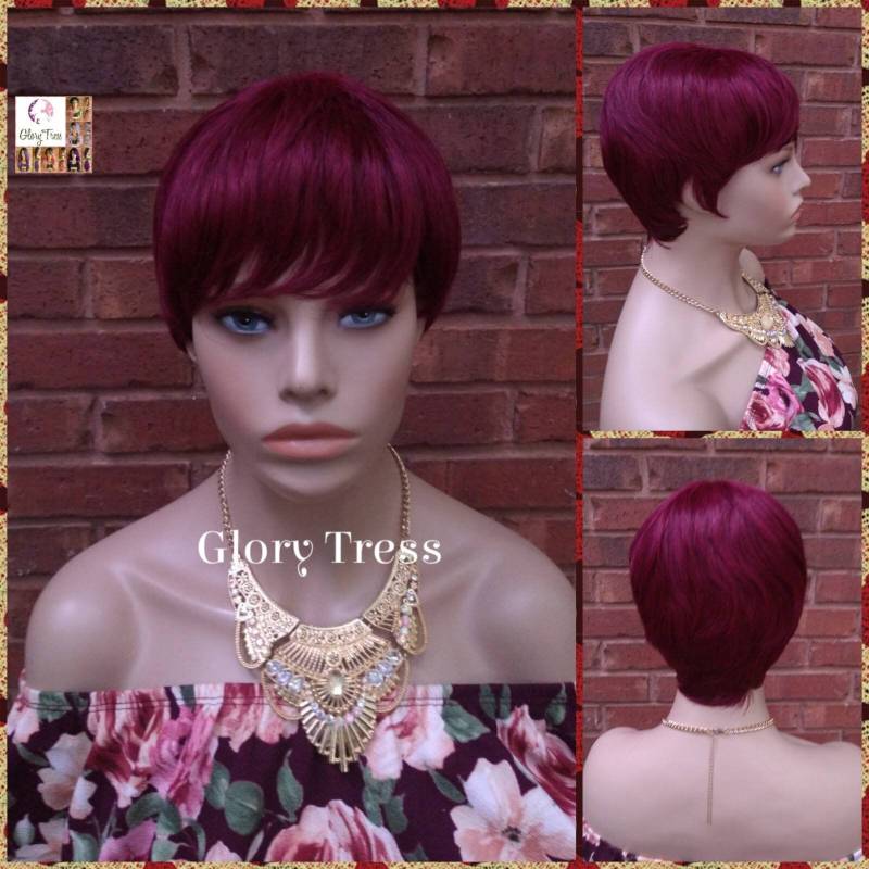 Neue Ankündigung // Kurz Rasiermesser Perücke, Pixie Cut Frisur, 100% Echthaar Burgunder Glory Tress Revive von Etsy - GloryTress