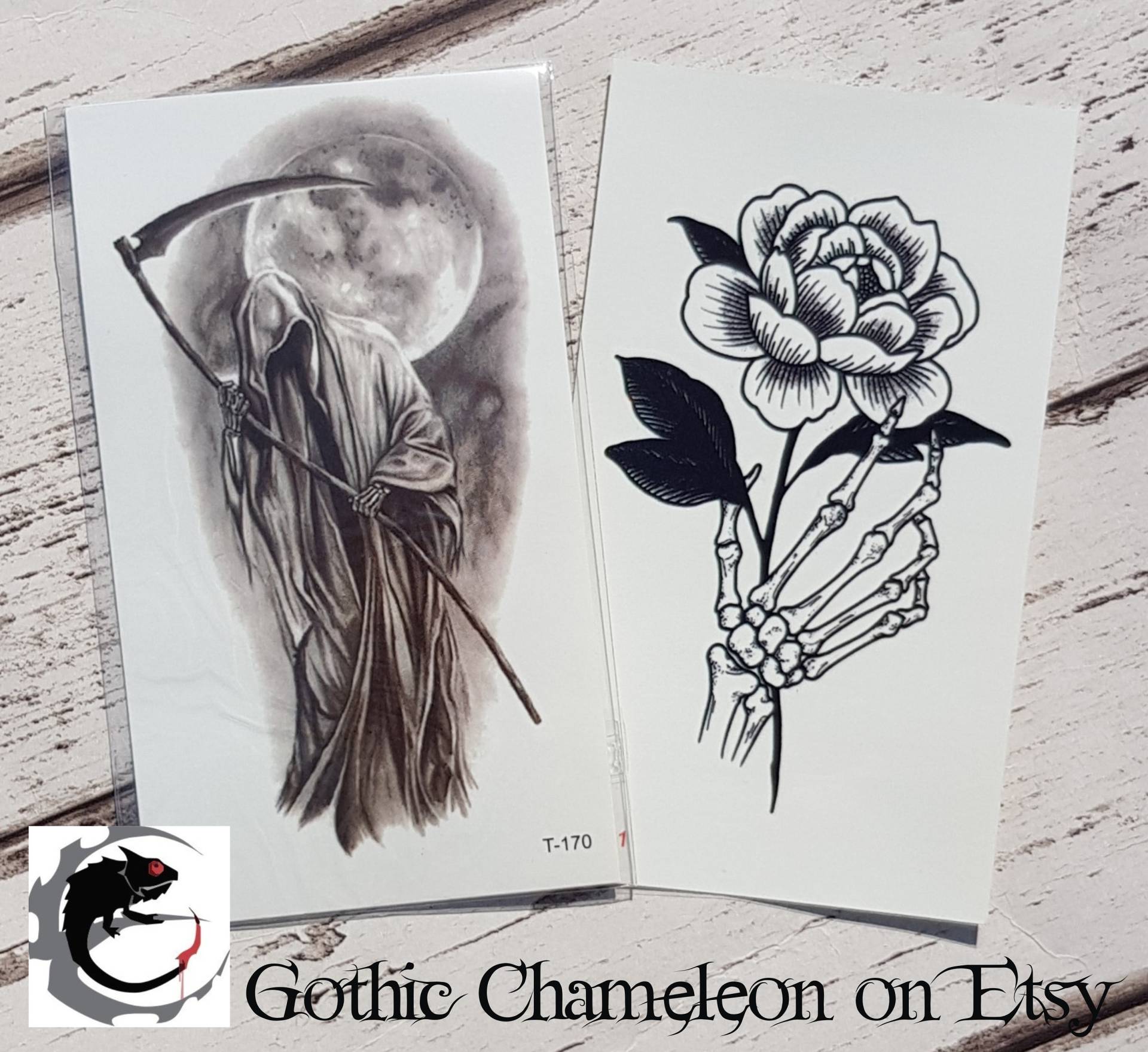 Temporäre Tattoo Blätter Sensenmann Rose Skelett Hand von Etsy - GothicChameleon