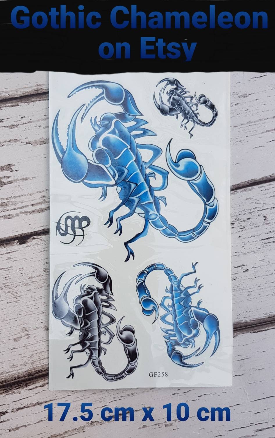 Temporäre Tattoo-Bögen Black & Blue Skorpione von Etsy - GothicChameleon