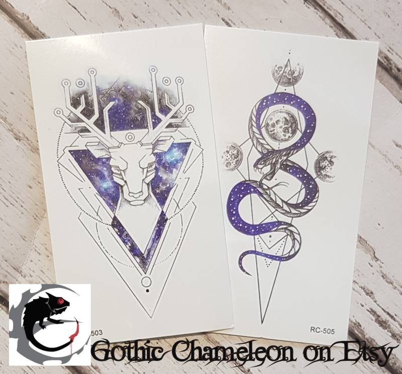 Temporäre Tattoo-Bögen Hirschkopf Geweih Schlange von Etsy - GothicChameleon