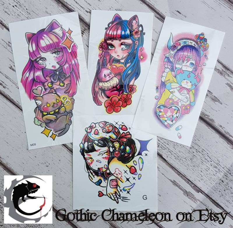 Temporäre Tattoo-Bögen Im Stil Von Kawaii Harajuku Manga Anime von Etsy - GothicChameleon