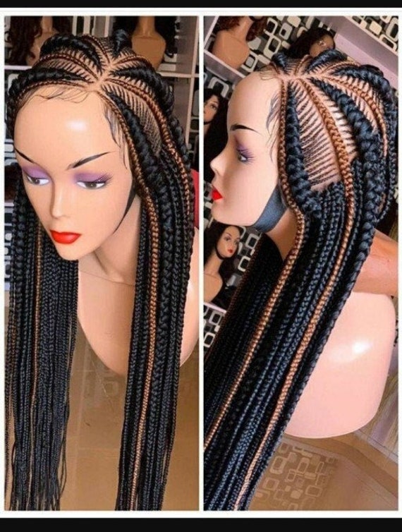 Geflochtene Perücke, Ghana Cornrow Schwarze Damenperücke, Volle Spitzenperücke von Etsy - GozellasCreations