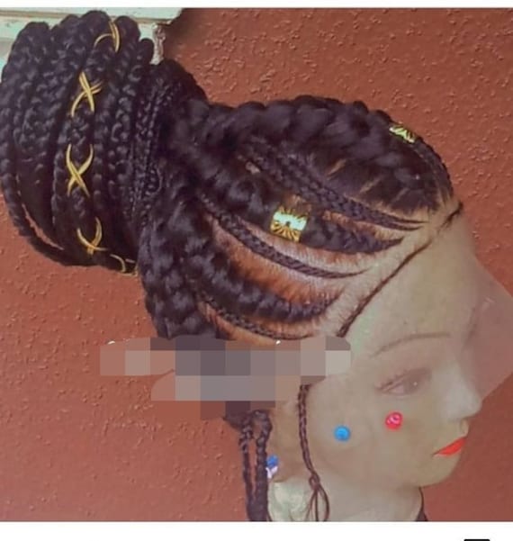 Geflochtene Perücke, Große Cornrow Ghana Zöpfe, Cornrows, Limonade Twists, French Twist, Schwarze Frauen Frontale Spitze von Etsy - GozellasCreations