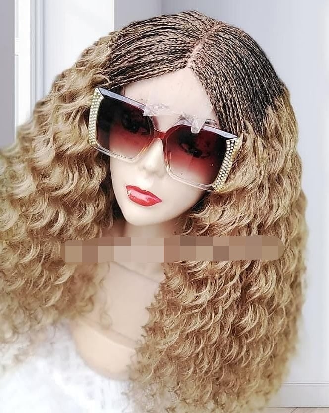 Geflochtene Perücke Mit Locken Am Verschluss, Lace Perücke, Zöpfe, Schwarze Frauen Cornrows, Limonade Twists, French Twists, Ghana Zöpfe von Etsy - GozellasCreations