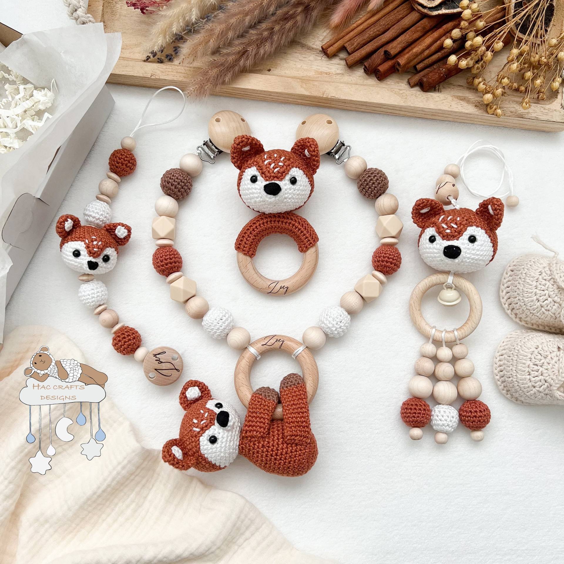 Personalisiert Fuchs Sparset in Rot Und Braun Kinderwagenkette Anhänger Greifring Schnullerkette Babyshower Taufe Geburtsgeschenk Mit Gravur von Etsy - HACCraftsLittle