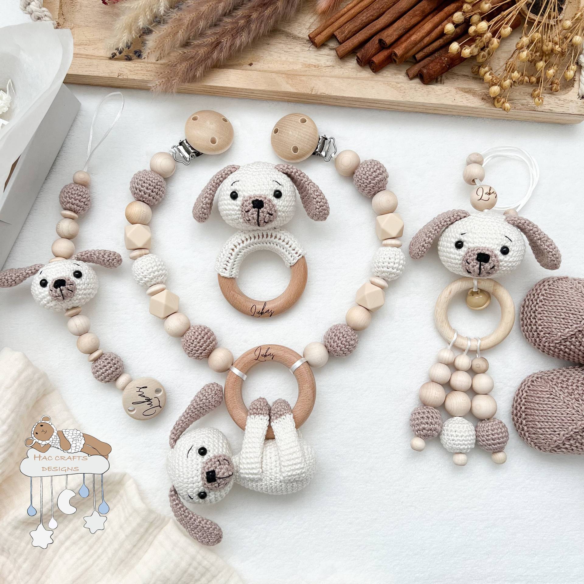 Personalisiert Hund Sparset Kinderwagenkette Anhänger Greifring Schnullerkette Babyshower Taufe Geburtsgeschenk Mit Gravur von Etsy - HACCraftsLittle