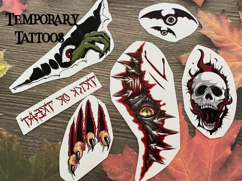 Set Halloween Totenkopf Trick Or Treat Fledermäuse Monster Temporäres Tattoo Party Taschen Tt017 Tattoos von Etsy - Hailthenails