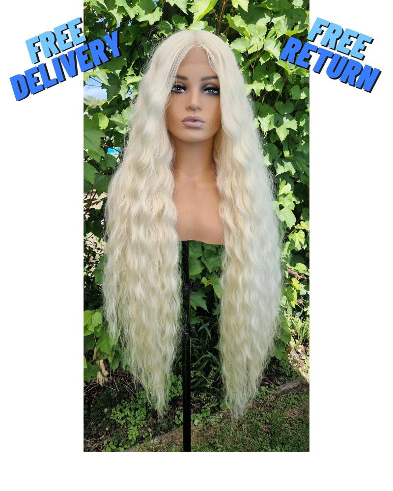 42-Zoll, Lace Front Perücke, Ziehen Sie Königin Platin Blonde Cosplay Perücken Für Schwarze Frauen, Weiße Barbie Perücke von Etsy - HairyBerrysWigs