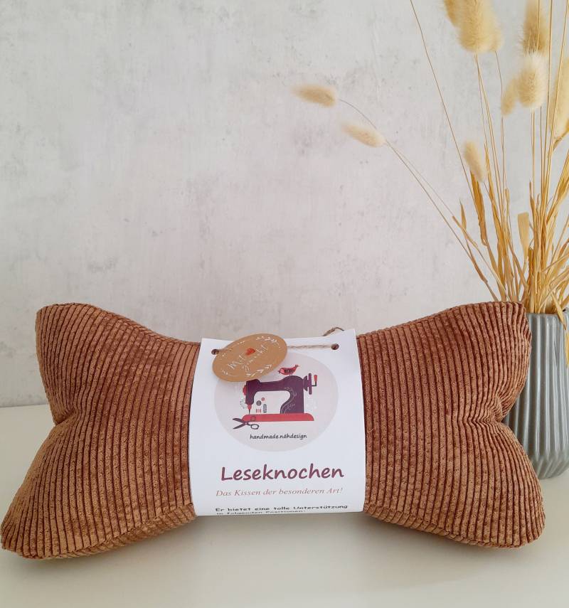 Cord Leseknochen Nackenkissen 36x18 cm, Handmade Hellbraun von Etsy - HandmadeNaehdesign