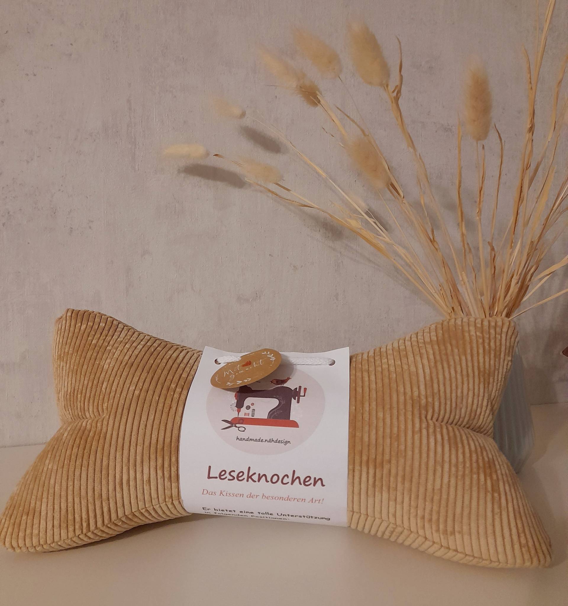 Cord - Leseknochen Nackenkissen 36x18 cm Camel/Gold von Etsy - FadenSpektakel