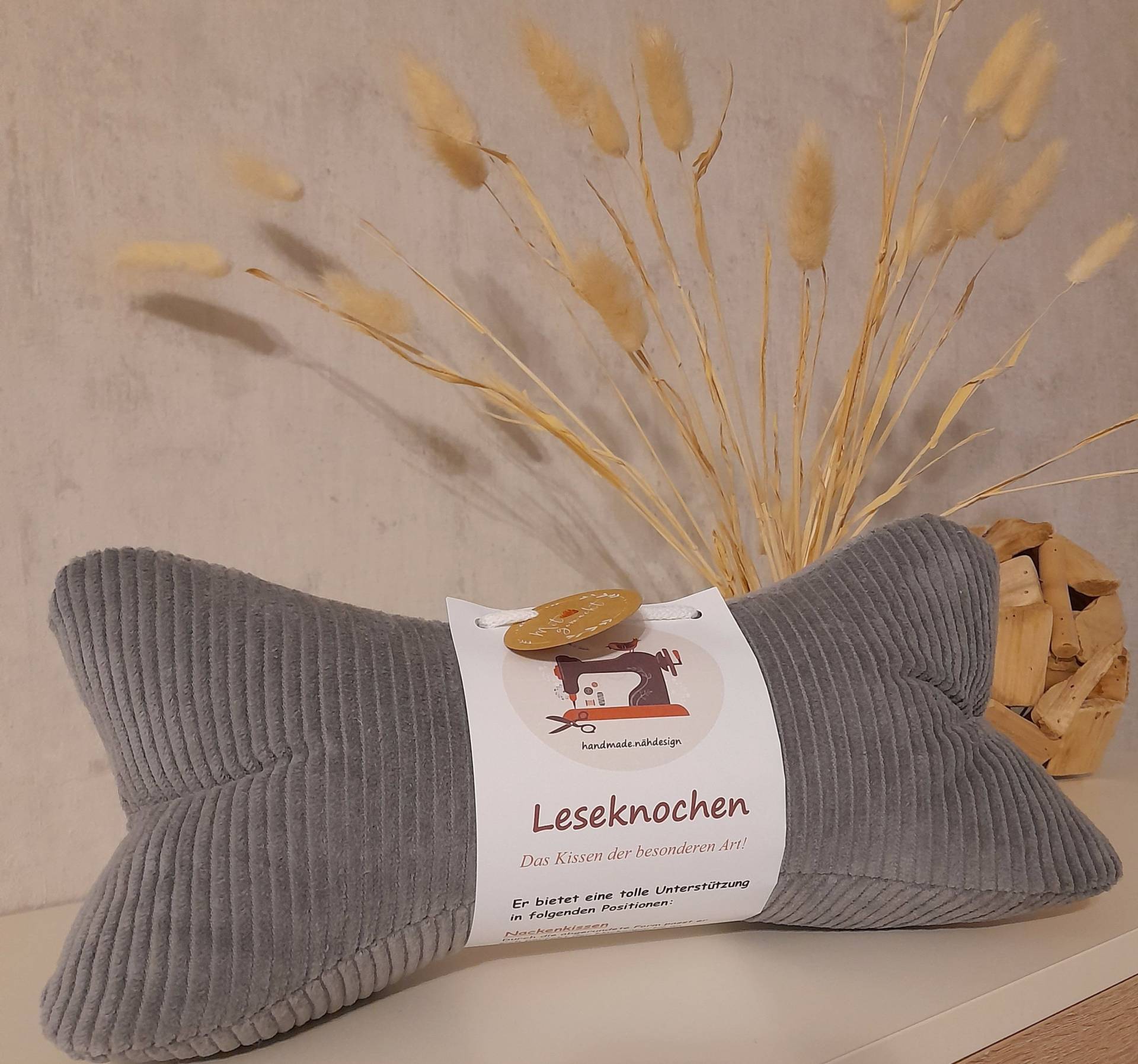 Cord - Leseknochen Nackenkissen 36x18 cm Grau von Etsy - HandmadeNaehdesign