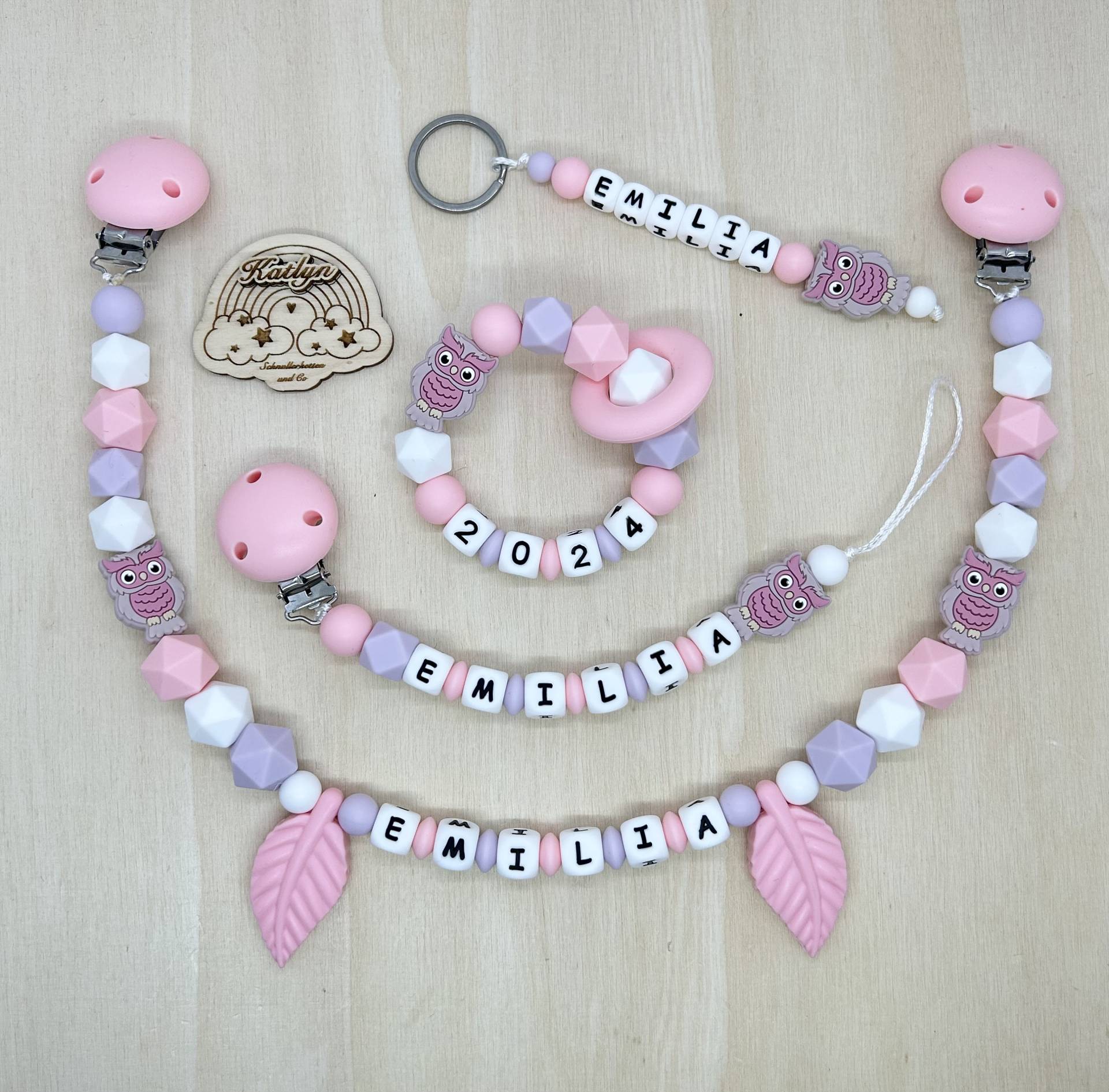 Babygeschenk Schnullerkette Mit Name , Kinderwagenkette, Schlüsselanhänger Und Greifling Aus Silikon Perlen Eule + Ring Adaptor Gratis von Etsy - Handmadekatlyn