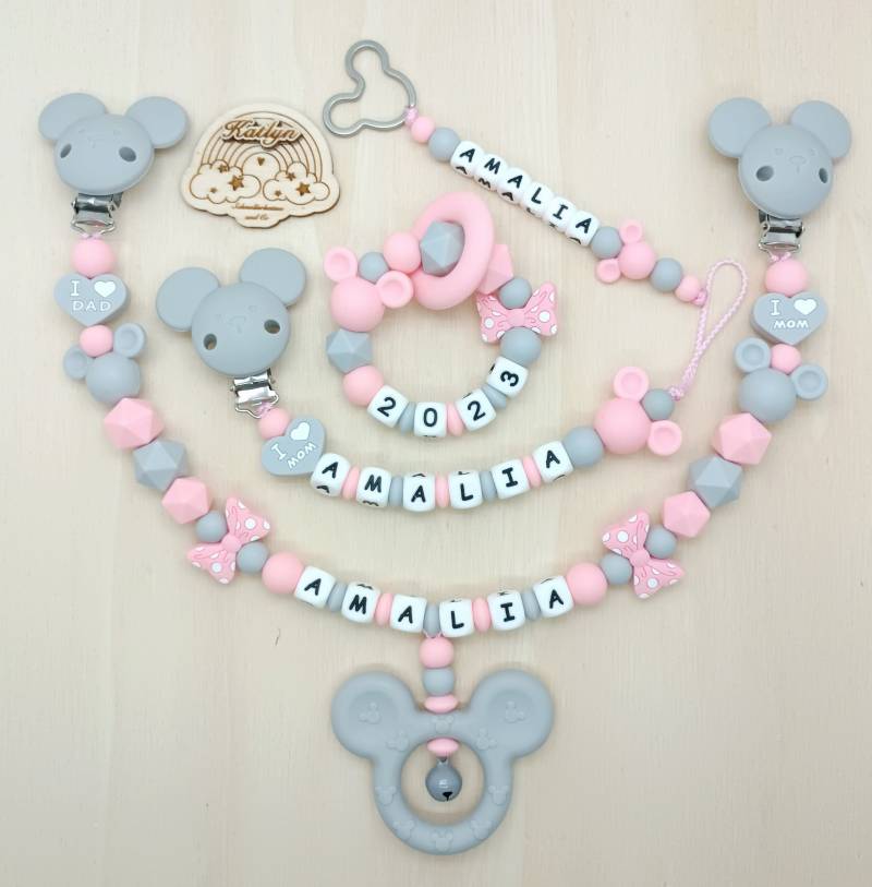 Babygeschenk Schnullerkette Mit Name , Kinderwagenkette, Schlüsselanhänger Und Greifling Aus Silikon Perlen Mädchen + Adaptor Gratis von Etsy - Handmadekatlyn