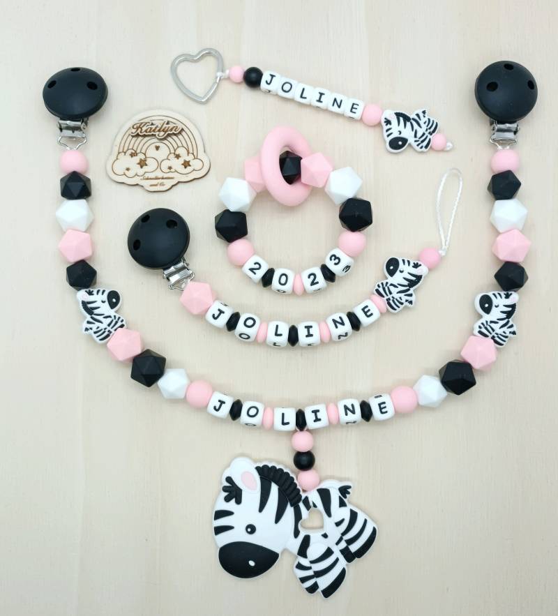 Schnullerkette Mit Name Kinderwagenkette Greifling Usw. Geschenk Set . Zebra Mädchen von Etsy - Handmadekatlyn