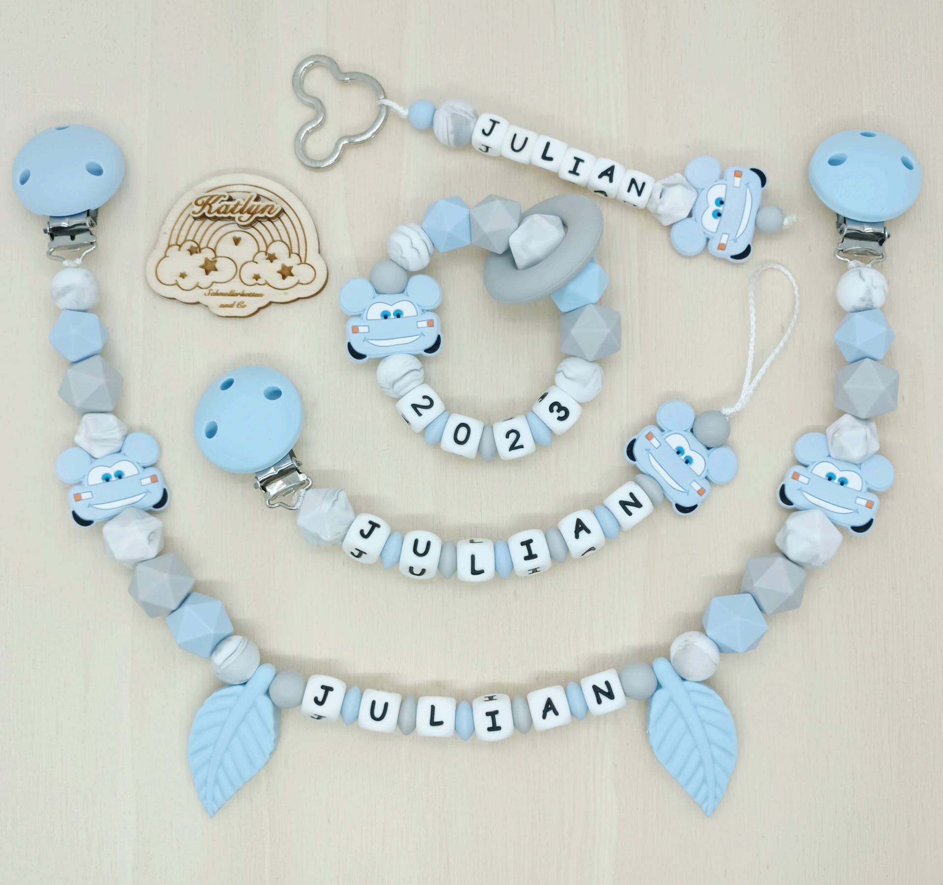 Schnullerkette Mit Name Komplettset, Kinderwagenkette, Schlüsselanhänger Und Greifling Aus Silikon Perlen + Adaptor Gratis von Etsy - Handmadekatlyn