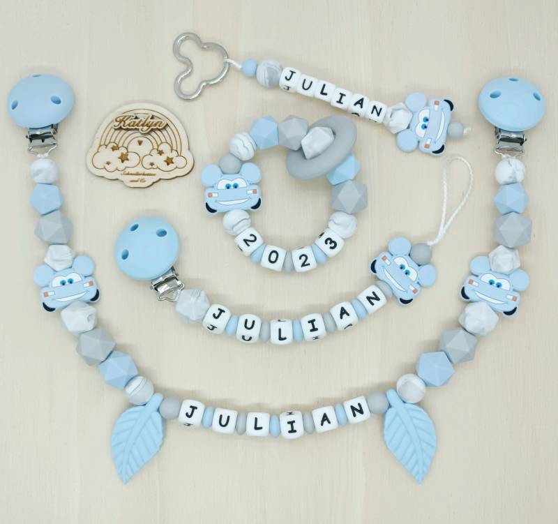 Schnullerkette Mit Name Komplettset, Kinderwagenkette, Schlüsselanhänger Und Greifling Aus Silikon Perlen + Adaptor Gratis von Etsy - Handmadekatlyn