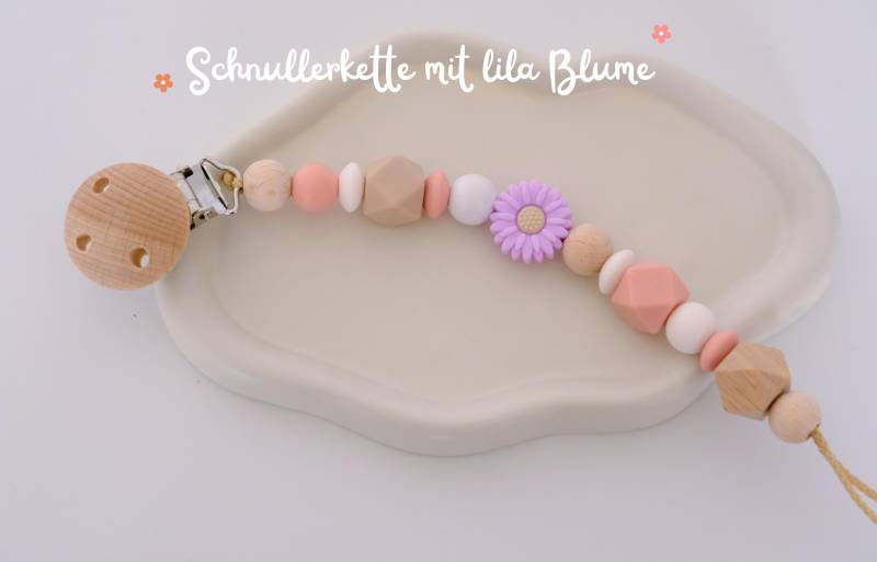 Schnullerkette Mit Blume, Mädchen, Motivperle, Blumen, Lila Schnullerkette, Babyparty von Etsy - HannaHerzgemacht