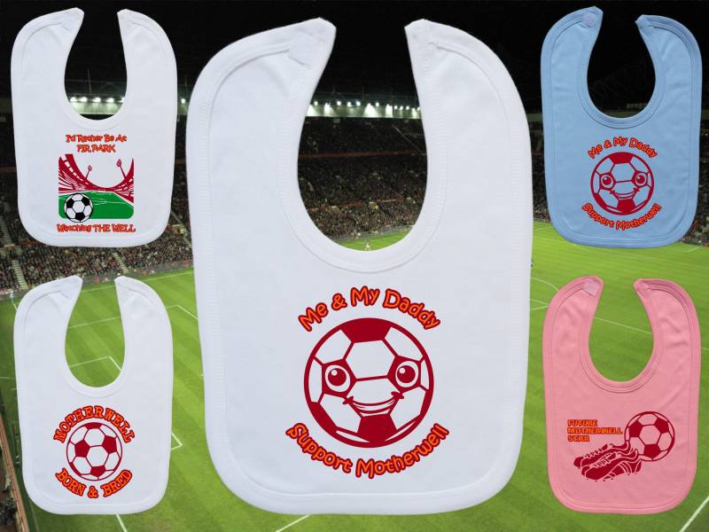 Motherwell Anhänger Fußball Baby Bib Geschenk-0-24M-Weiß/Blau/Rosa-100% Baumwolle-Unisex/Jungen/Mädchen-Ich & Mein Papa/Mama~Future Star~Born + Bred von Etsy - HatTrickDesignsUK