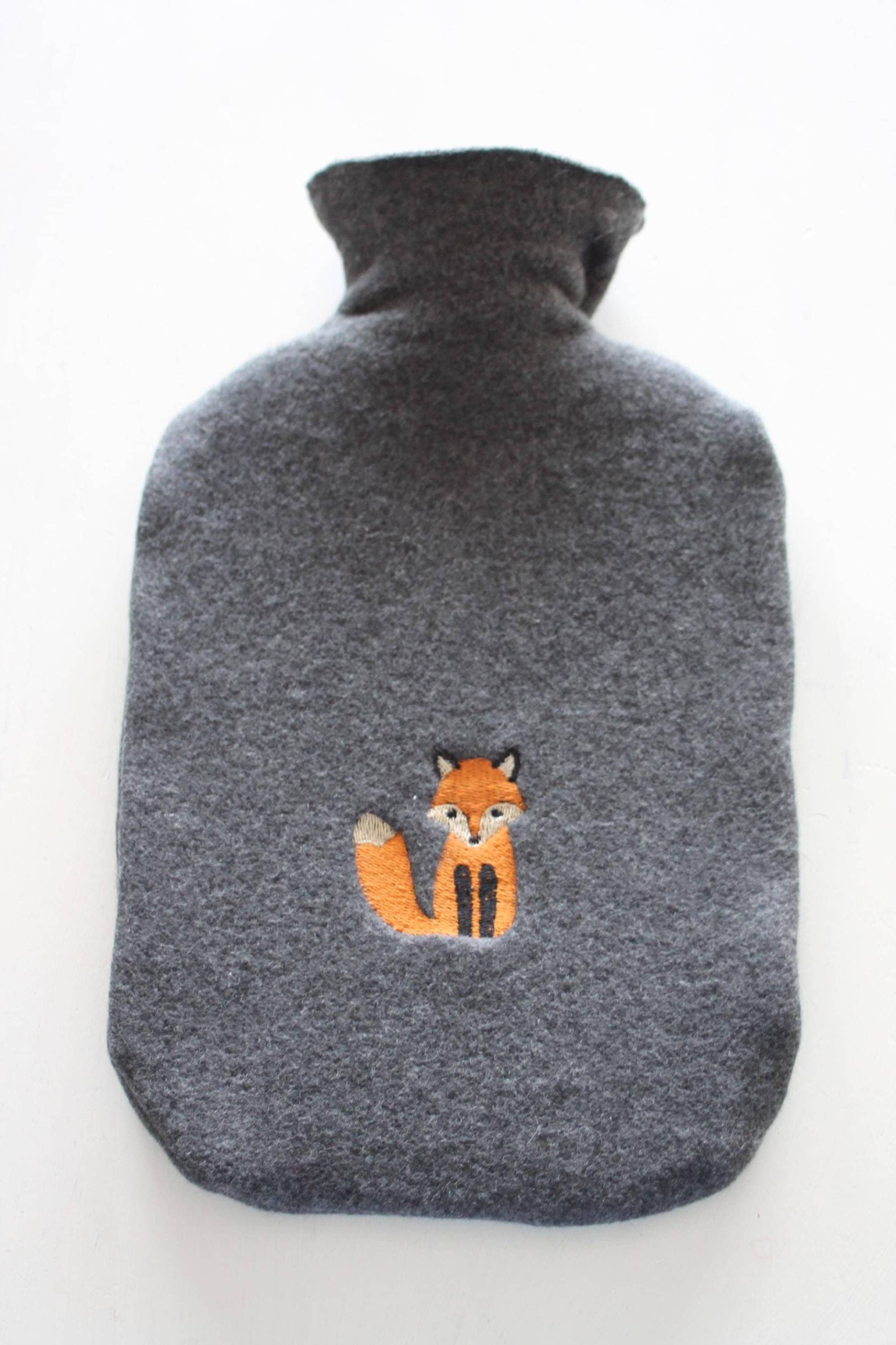 Wärmflasche Baumwollfleece Grau Mit Stickerei Fuchs von Etsy - HerzensKleiderStoffe