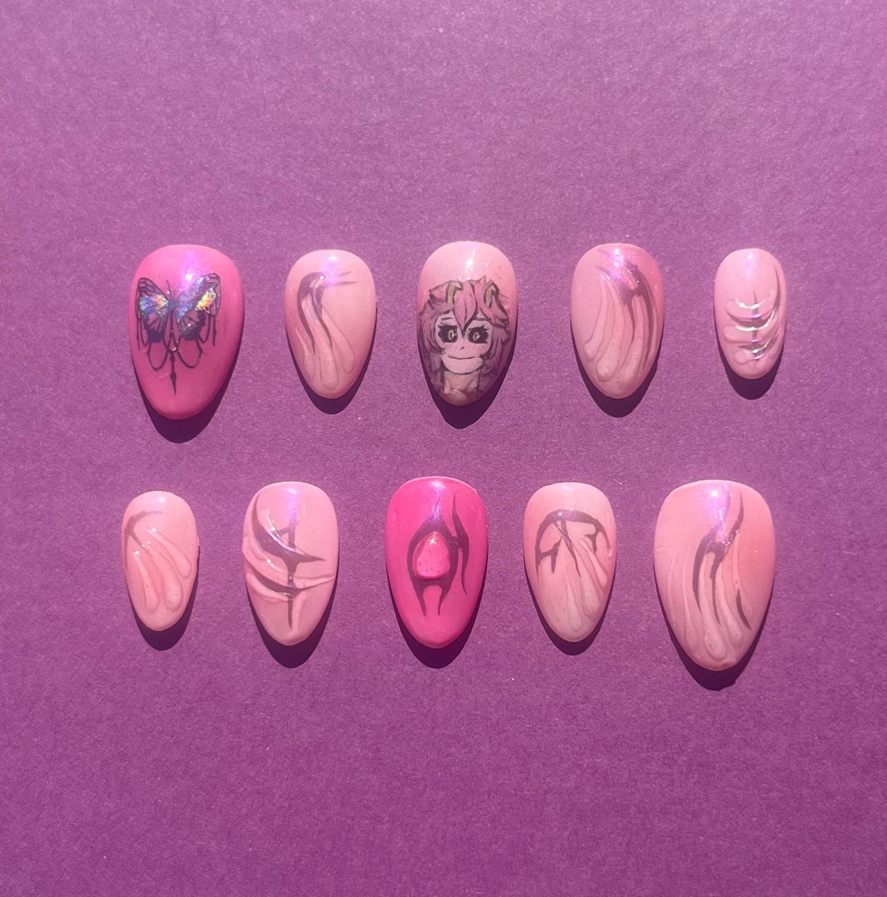 Mina Ashido Presse Auf Nagelset, My Held Academia von Etsy - HibouNails