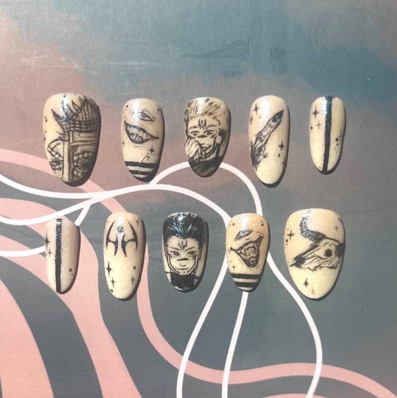 Sukuna Drücken Auf Nägel, Jujutsu Kaisen von Etsy - HibouNails