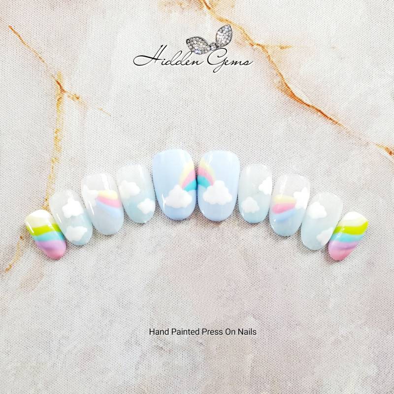 Glänzendes Ombre Blau & Regenbogen Drücken Sie Auf Die Nägel | Falsche Luxus Bestseller Bester Nagel-Shop Trending von Etsy - HiddenGemsNailShop