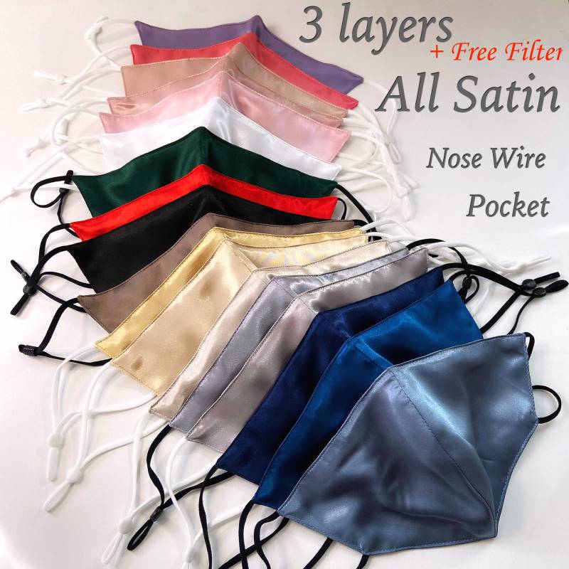 Satin Gesichtsmaske 3 Lagen Nasendraht Free Filter von Etsy - HigginsCreek6